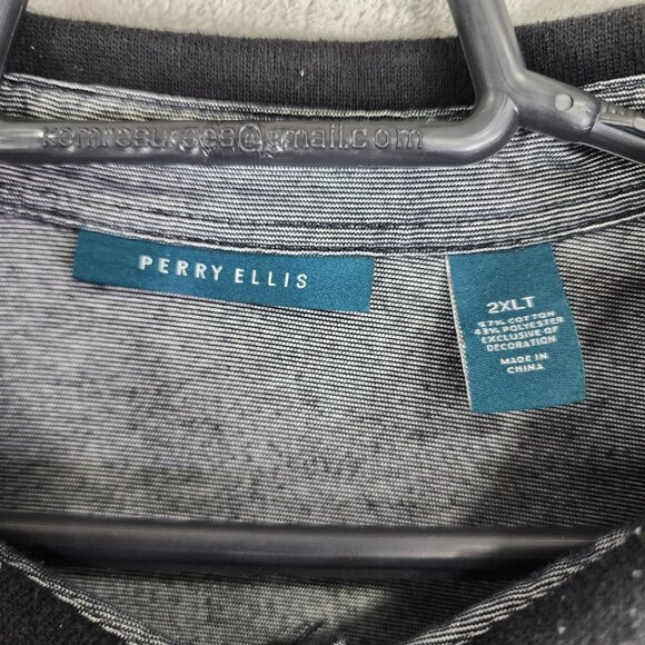 Mens Gray & Black Perry Ellis Polo Shirt Short Sleeve Cotton Blend Size 2XLT - Picture 5 of 11